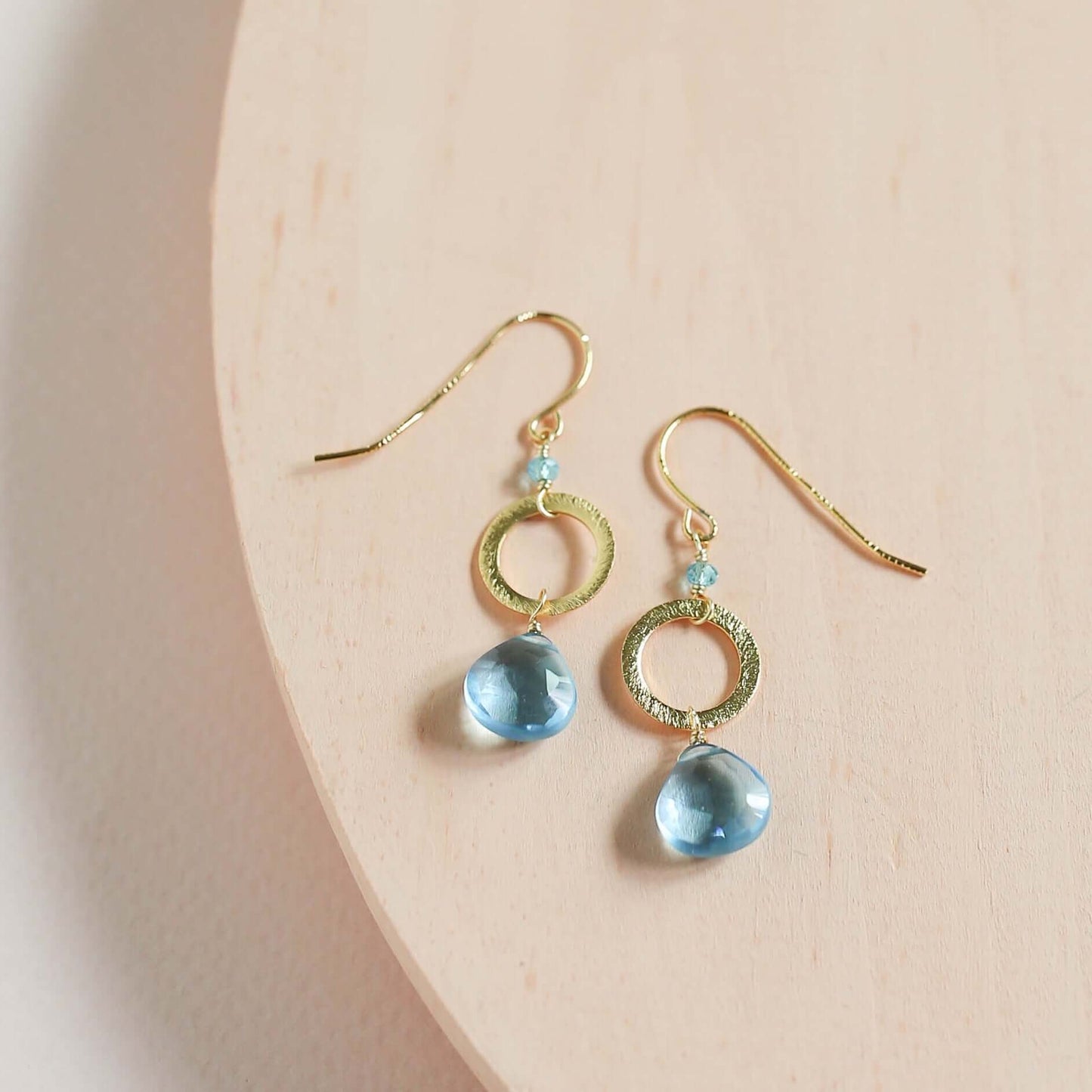 Aqua Blue Quartz Gold Drop Earrings