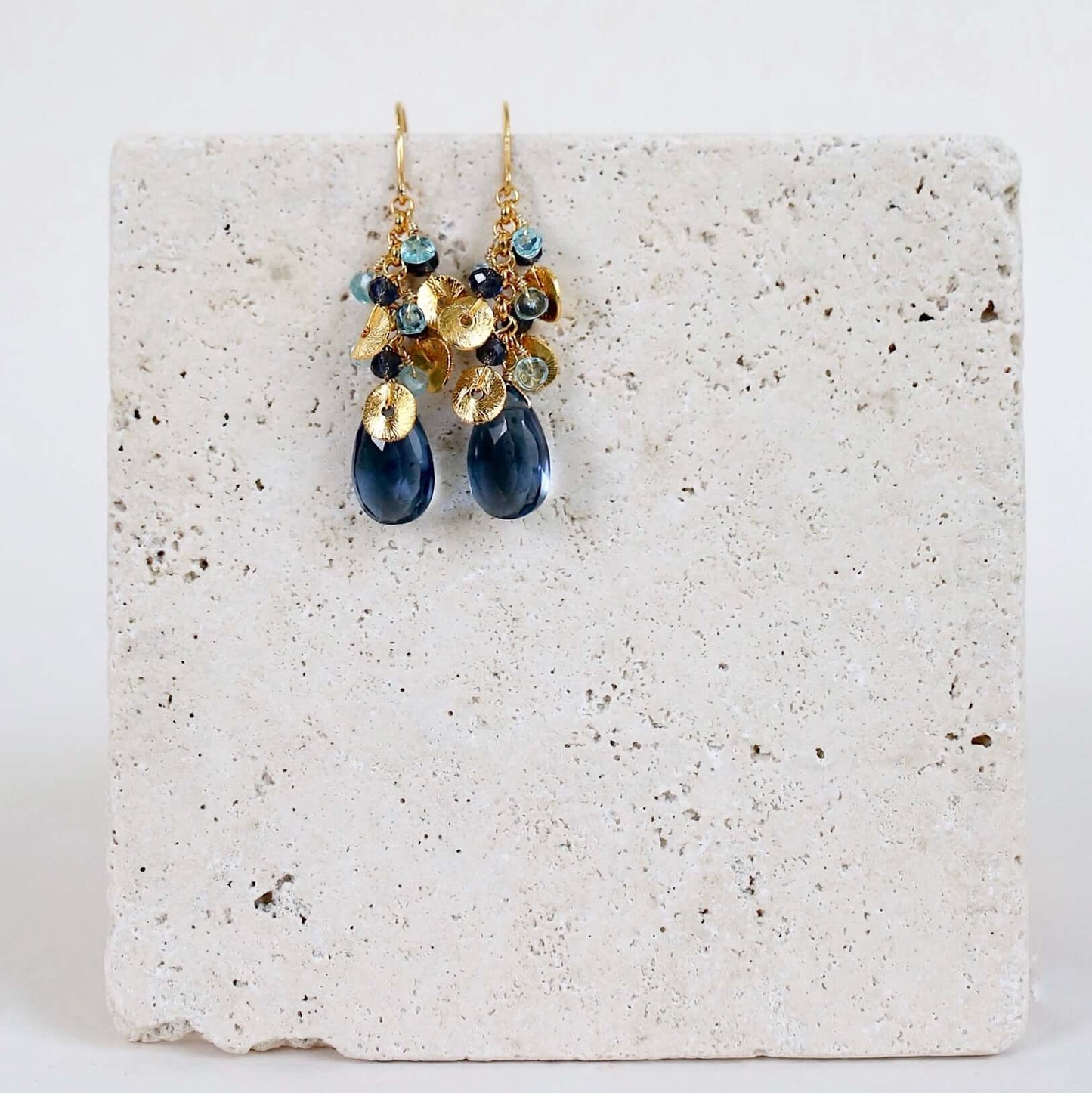 Iolite Gold Raindrop Earrings