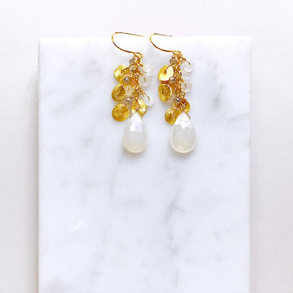 White Chalcedony Gold Raindrop Earrings