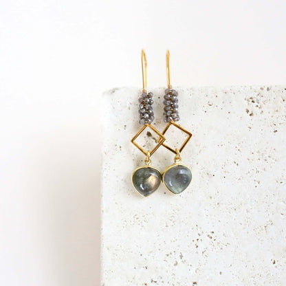 Labradorite Heart Bezel Earrings